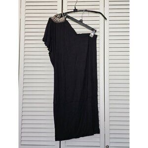 Women's Wyton Party Dress Black One-Shoulder Size S Silver Embellishment Short